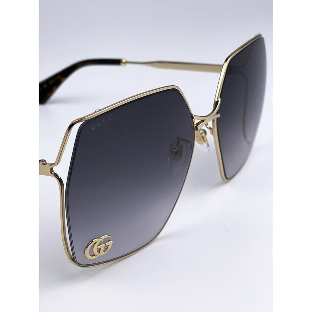 NEW Gucci Logo GG0817S 006 Gold Gray Geometric Oversized Metal Women Sunglasses - Picture 7 of 11
